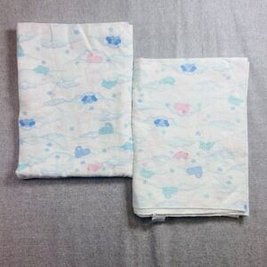 VTG Cuddle Time 2 Receiving Blankets Bears Baby Swaddle Bunnies Clouds Blue Pink